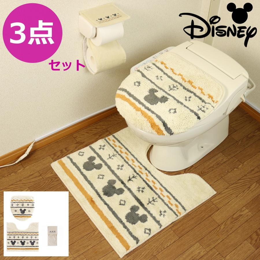 オカ ミッキー トイレマット セット 3点 ペーパーホルダーカバー