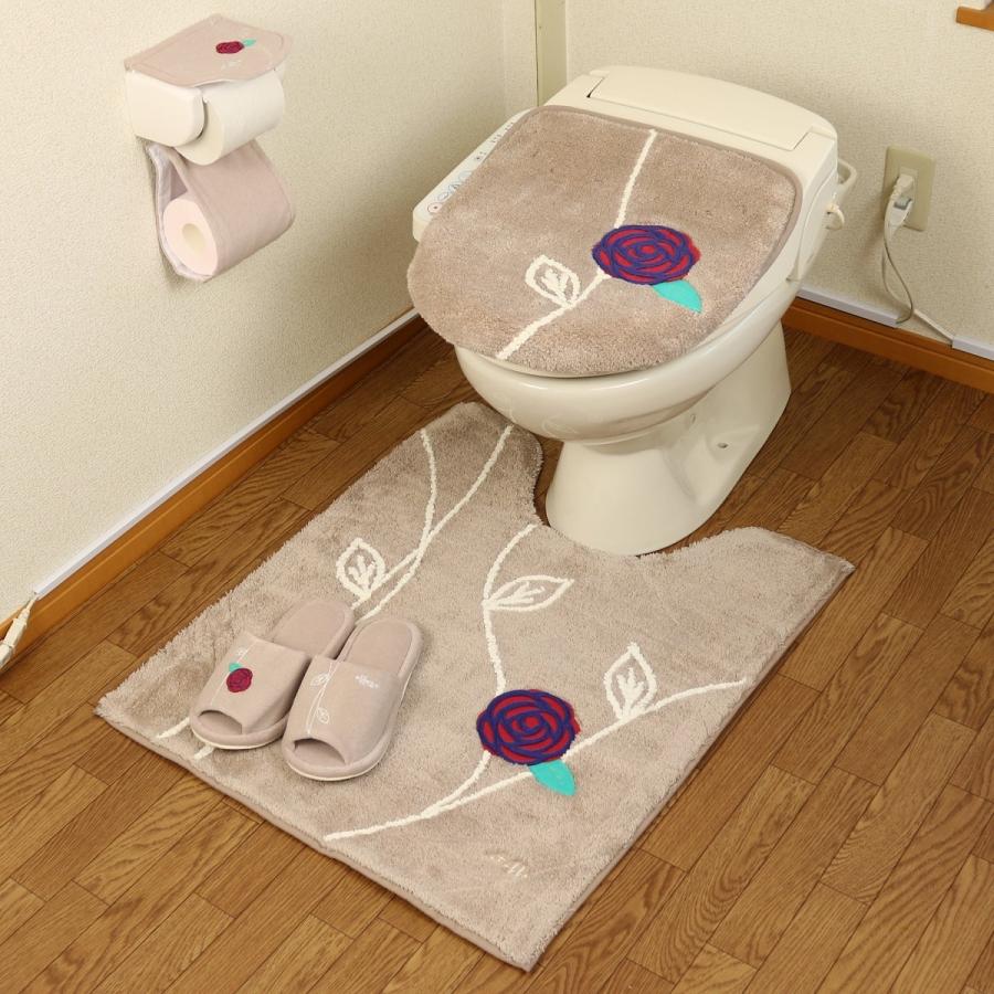 トイレマットセット 4点  ロング トイレマット (63×75cm) セット 4点セット 風水 ピンク おしゃれ 北欧 ドレニモ フタカバー オカ エトフ トリア ベージュ｜pvd1