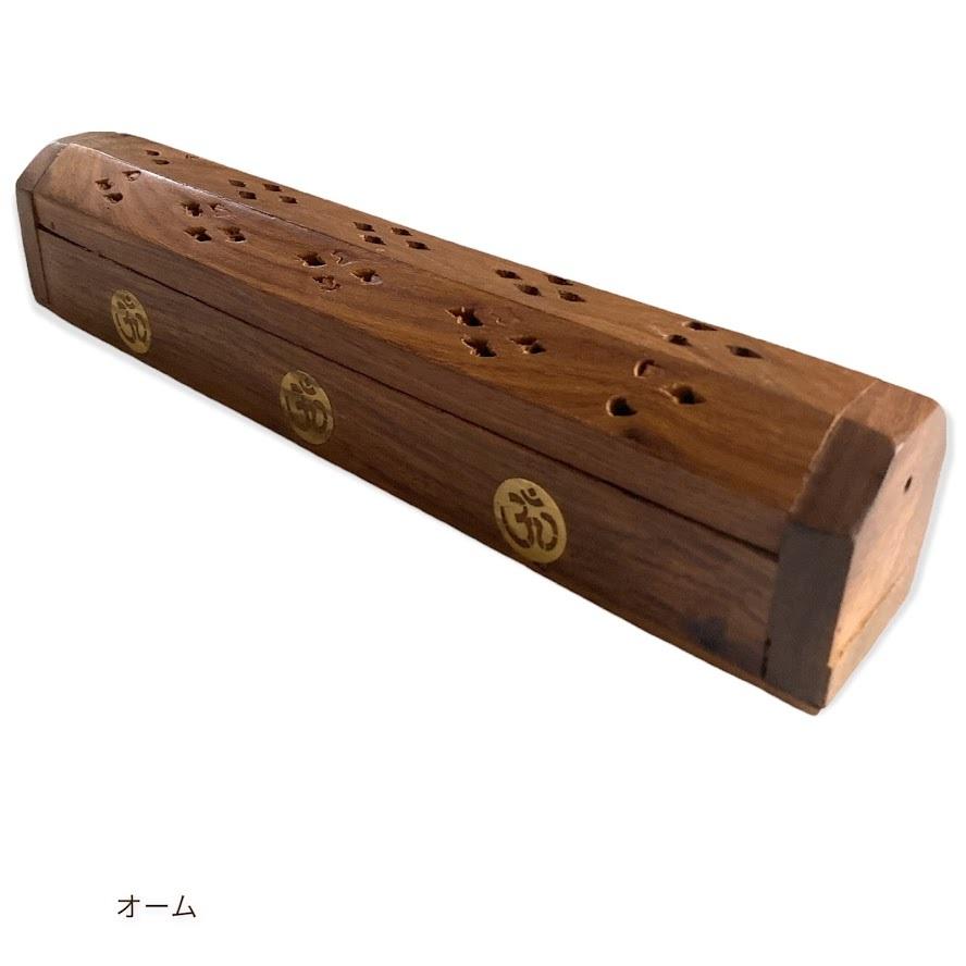 中国製鋳造樹脂製ドラゴンボックス、ヴィンテージダークウッド　お香立て 六角香 コーン香用 お香立て 木製 ジャリボックス 25cm シー