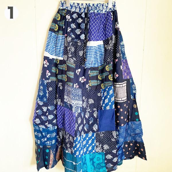 新作人気 綿 パッチワーク インド綿 スカート マキシスカート ロングスカート 青系 ネイビー系 Aynaelda Com