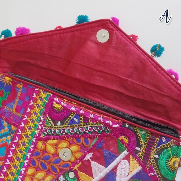 ショルダーバッグ インド綿 刺繍 ミラーワークフラットバッグ クラッチ 
