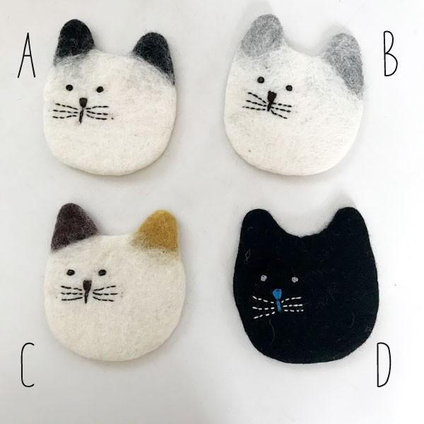 コースター フェルト 猫 白猫 三毛猫 クロネコ : アジアン雑貨