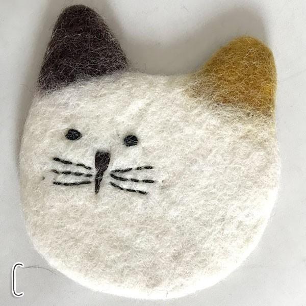 コースター フェルト 猫 白猫 三毛猫 クロネコ : アジアン雑貨