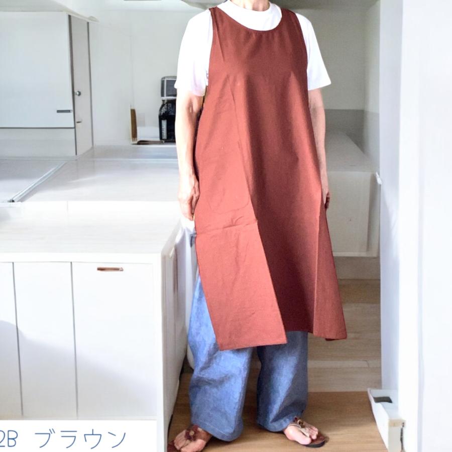 エプロン 綿 エプロンドレス インド綿 無地+プリント シーチング