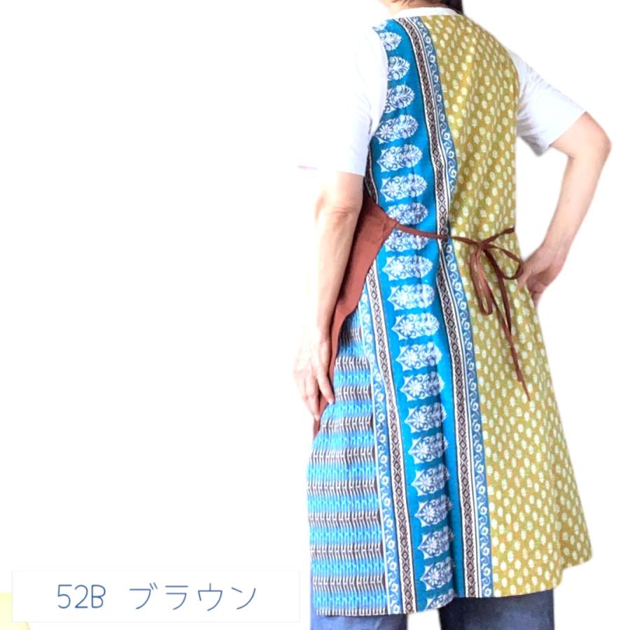 エプロン 綿 エプロンドレス インド綿 無地+プリント シーチング