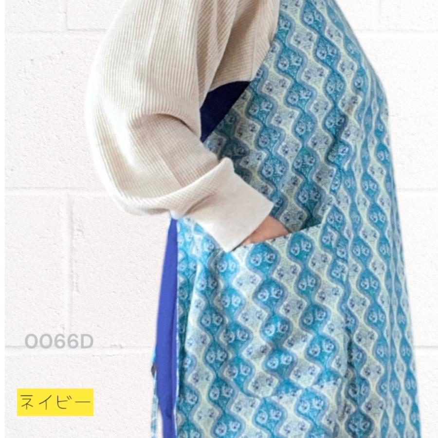 エプロン 綿 エプロンドレス インド綿 無地+プリント シーチング