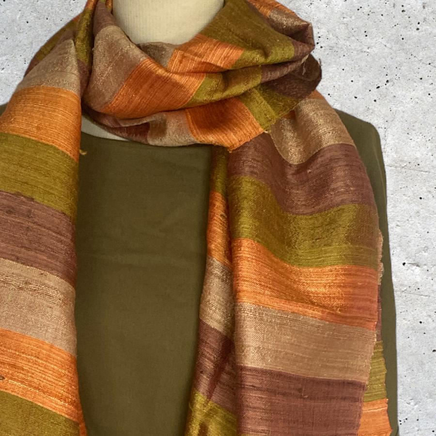 ラオス シルク 手織り ストール スカーフ ストライプ : アジアン雑貨