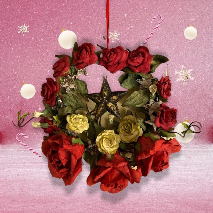 リース 手漉き紙のハンドメイド フラワー リース ローズ クリスマス 