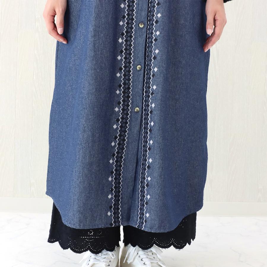 ワンピース 刺繍 前開き 羽織り フォークロア デニム : アジアン雑貨