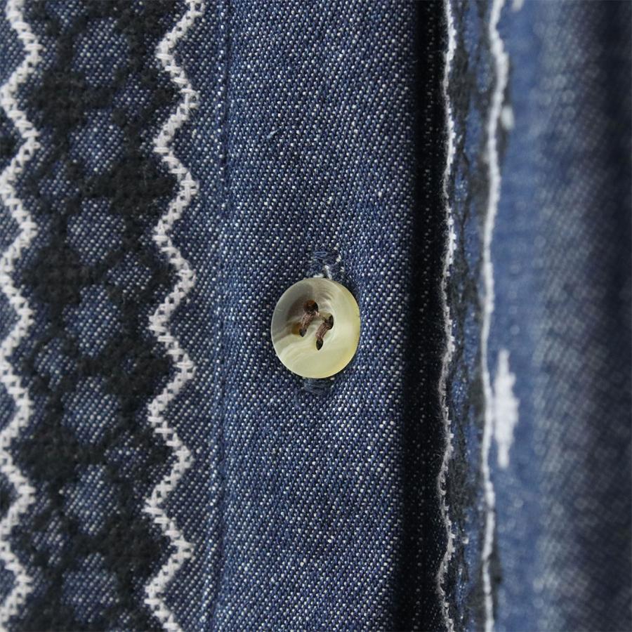 ワンピース 刺繍 前開き 羽織り フォークロア デニム : アジアン雑貨