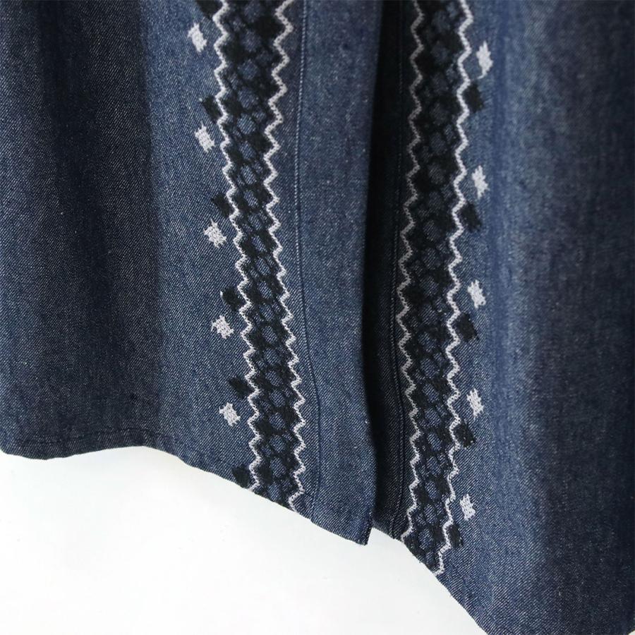 ワンピース 刺繍 前開き 羽織り フォークロア デニム : アジアン雑貨