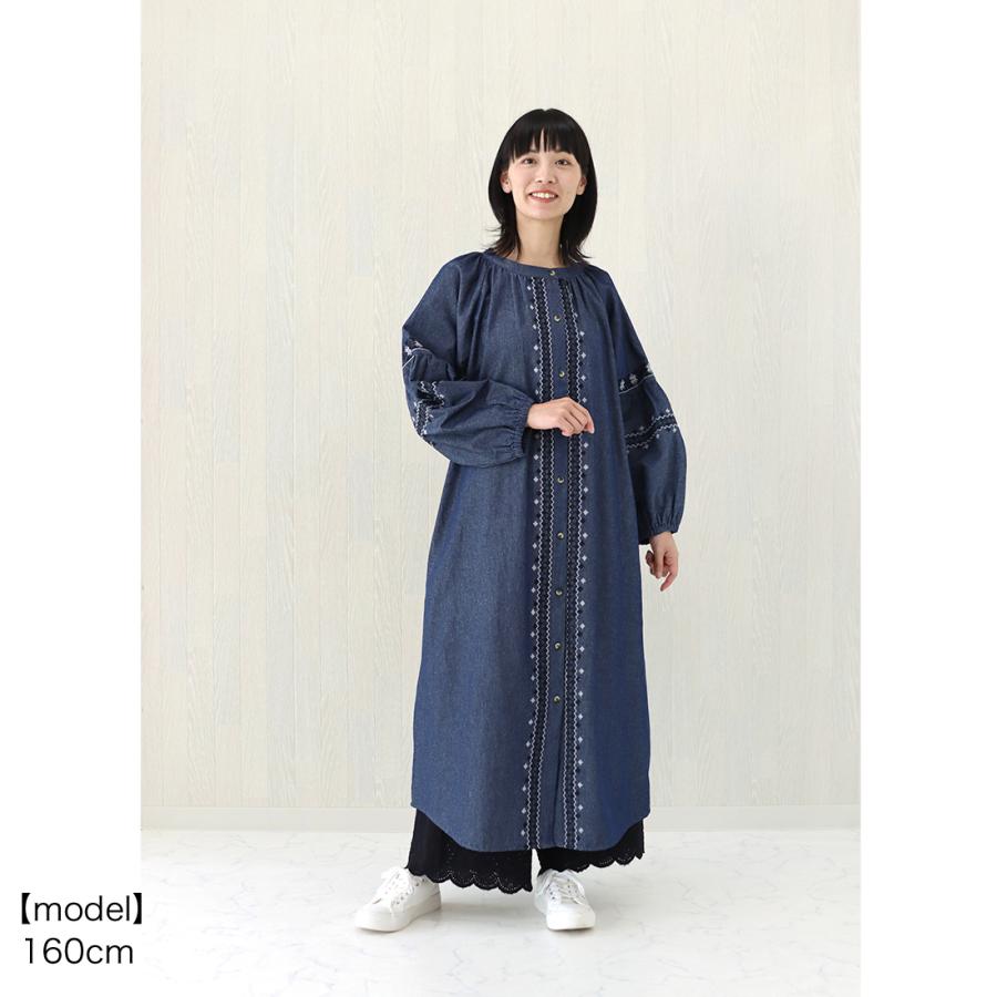 ワンピース 刺繍 前開き 羽織り フォークロア デニム : アジアン雑貨
