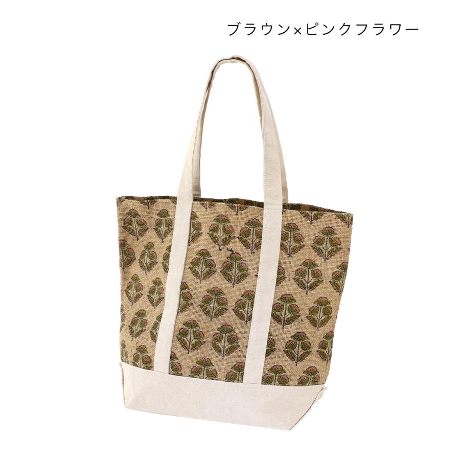 ジュート ブロックプリント トートバッグ インド綿 ハンドプリント