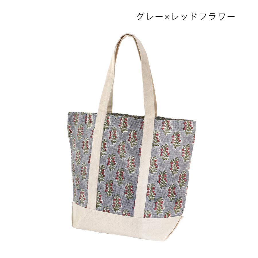 ジュート ブロックプリント トートバッグ インド綿 ハンドプリント