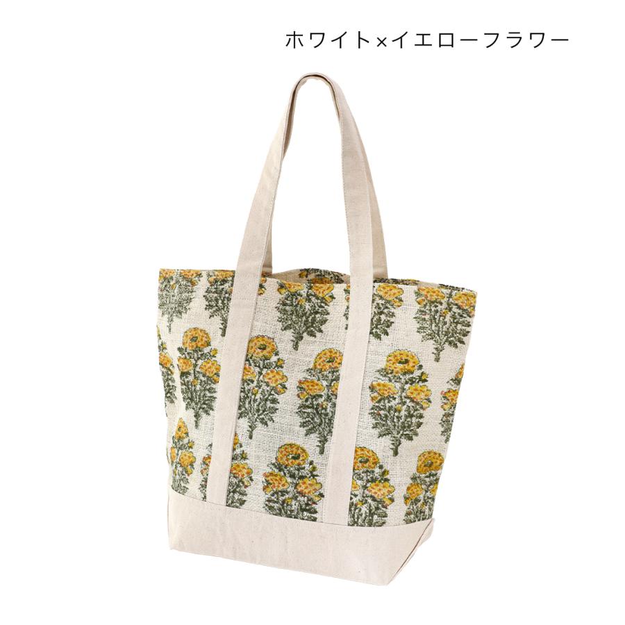 ジュート ブロックプリント トートバッグ インド綿 ハンドプリント