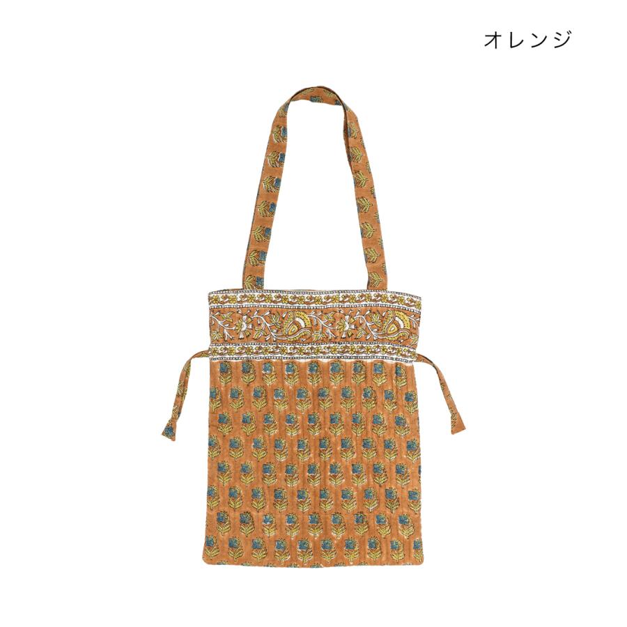 コンフィー ブロックプリント キルト巾着トート トートバッグ インド綿
