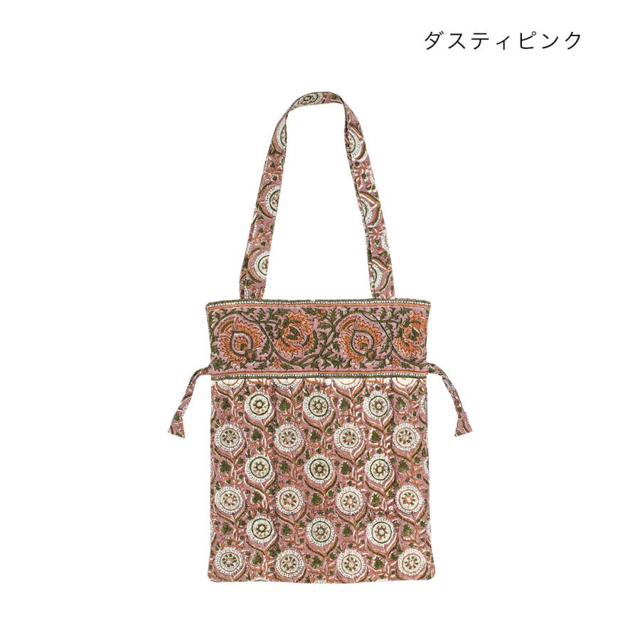 コンフィー ブロックプリント キルト巾着トート トートバッグ インド綿