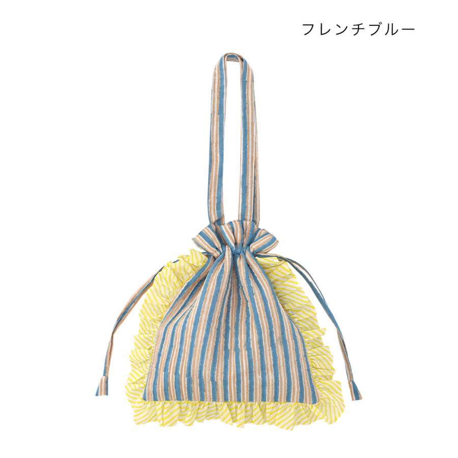 フリルトート ストライプ ブロックプリント キルト巾着トート トート