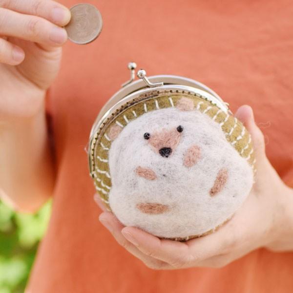 ポーチ フェルト がま口ポーチ ひよこ ハリネズミ : アジアン