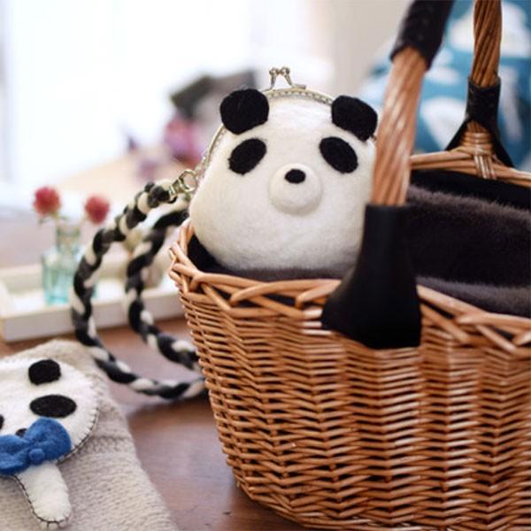 ポシェット フェルト がま口ポーチ クロネコ シバイヌ パンダナ