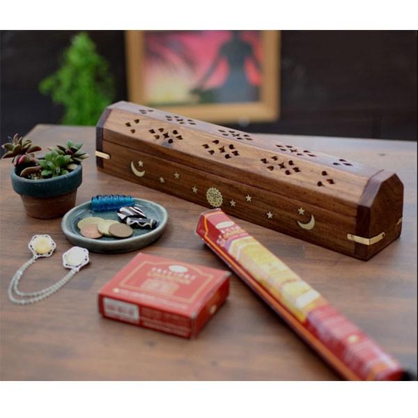 聞香用　最高級香木　六国　⑥ 六角香 コーン香用 お香立て 木製 ジャリボックス 30.5cm シー