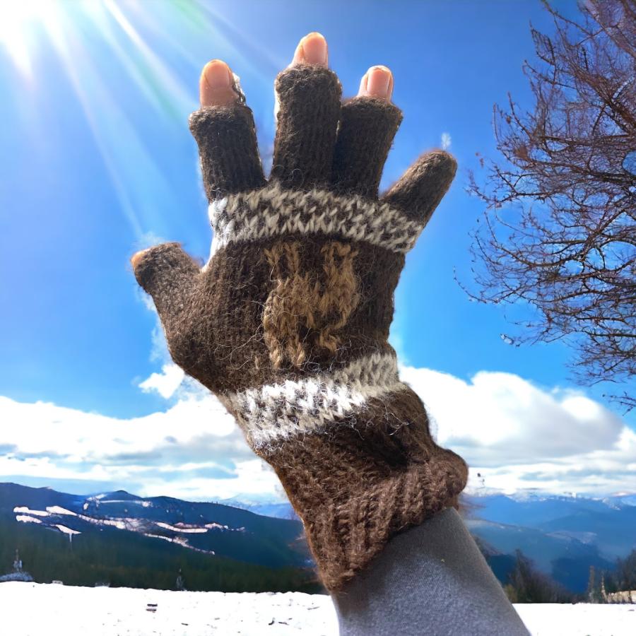 手袋 男女兼用 アルパカ毛 アルパカ柄 フィンガーレス 指開き ペルー