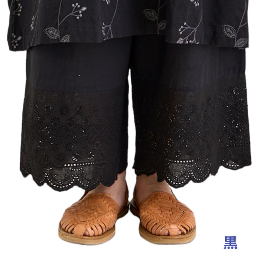 裾レース ペチパンツ ワイドパンツ インド綿 リラックスパンツ 黒