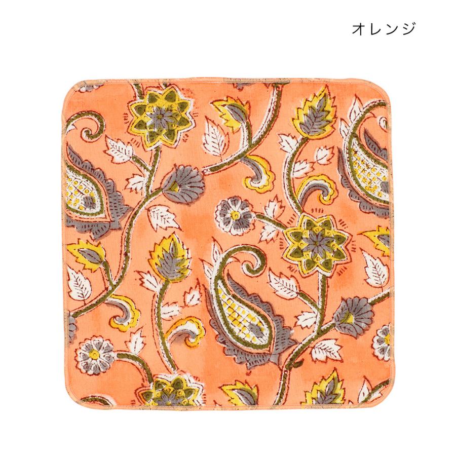 未使用※大判　インド ブロックプリント 中綿入りキルト オレンジフラワー　カバー 未使用※大判 インド ブロックプリント 中綿入りキルト オレンジ