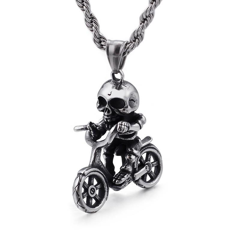 銀髑髏　 ペンダント[ラッピング対応] PW 精良SUS316L製 銀色 18K金 黒 自転車を