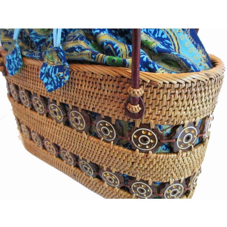アタバッグ （茶×青巾着） アジアン バリ 雑貨 カゴバッグ