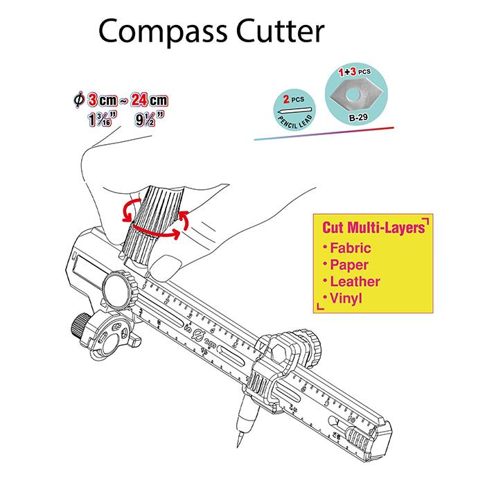 サークルカッター 円切りカッター 替刃 1+3枚付き (円の直径 3cm-24cm 大型タイプ) 厚紙・布 図工・工作・手芸用に ? 穴無し用の円心ホルダー付属｜pwr3121｜10