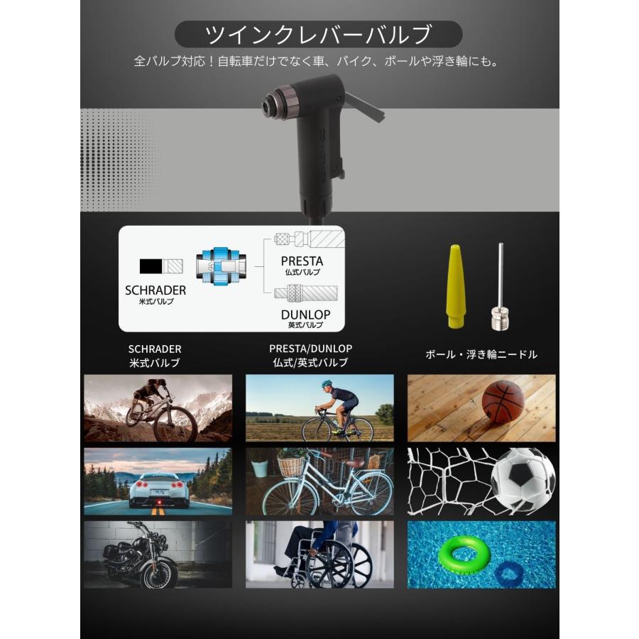 PWT 空気入れ フロアポンプ ゲージ付き 全バルブ対応 仏式 米式 英式