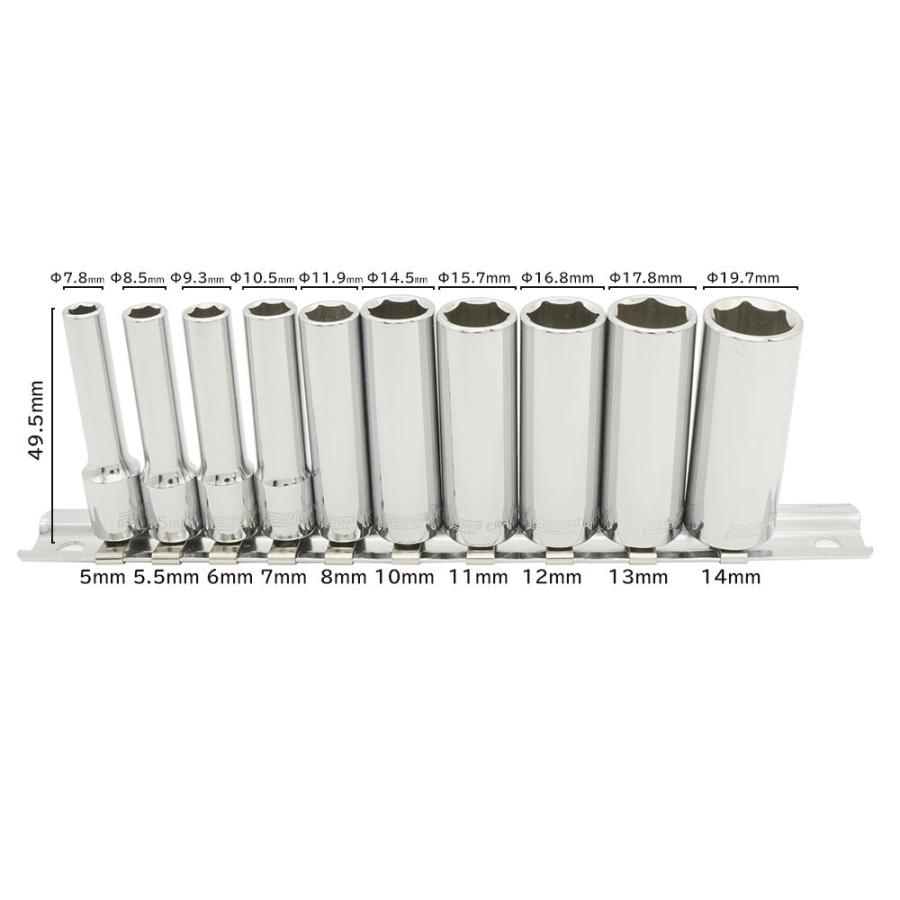 PWT 1/4インチ 6.35mm ディープソケットセット 10個組 六角ソケット ソケットレンチ対応 自動車 バイク 整備 高強度仕様 CR-V鋼 IDS14SET | PWT | 01
