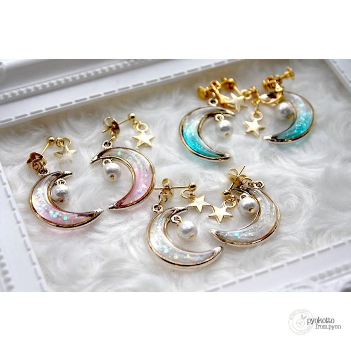 三日月パールピアス 宇宙 ピアス 金属アレルギー イヤリング かわいい アクセサリー
