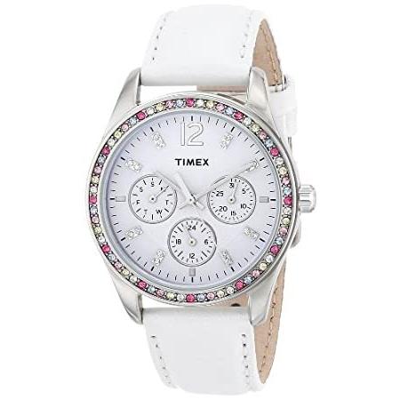 特別価格Timex Women 's t2p385クリスタル多機能ホワイトレザーストラップウォッチ好評販売中