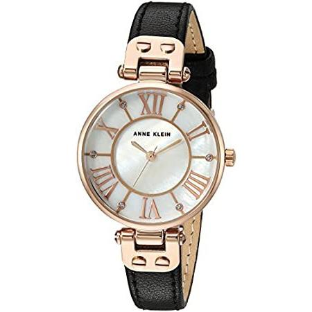 特別価格Anne Klein レディース グリッターアクセントレザーストラップウォッチ ブラック/ローズゴールド。好評販売中