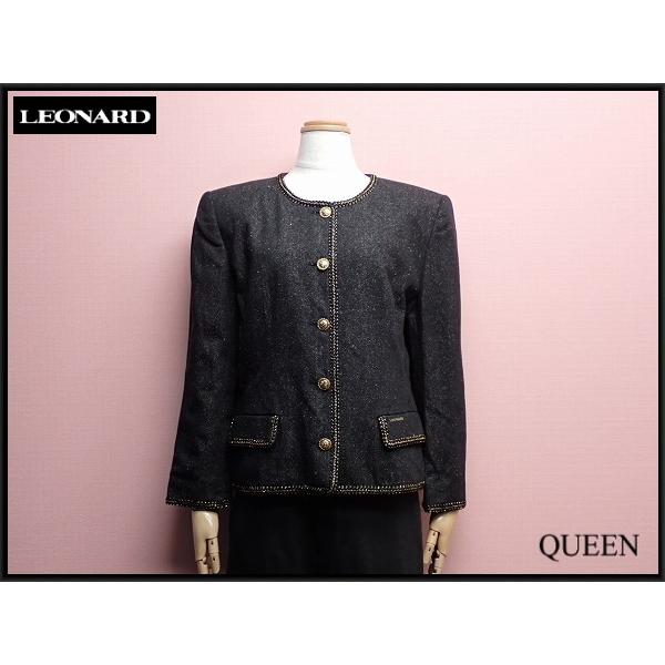 LEONARD ノーカラージャケット・9AR△レオナール/金ボタン/シルク/@A1 