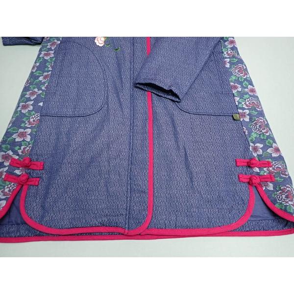 遊民 中綿コート・M〜L□花柄刺繍/和柄/フード付き/チャイナ
