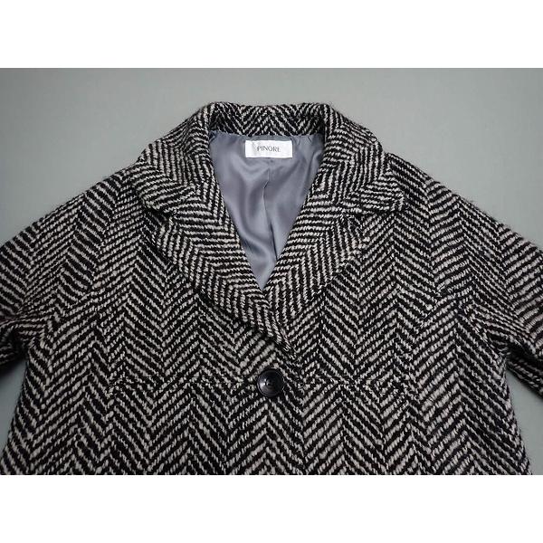ピノーレ　グレー ウール混紡 ロングコート　サイズ42 PINORE ロングコート・42□ピノーレ/ツイード/100サイズ/レディース