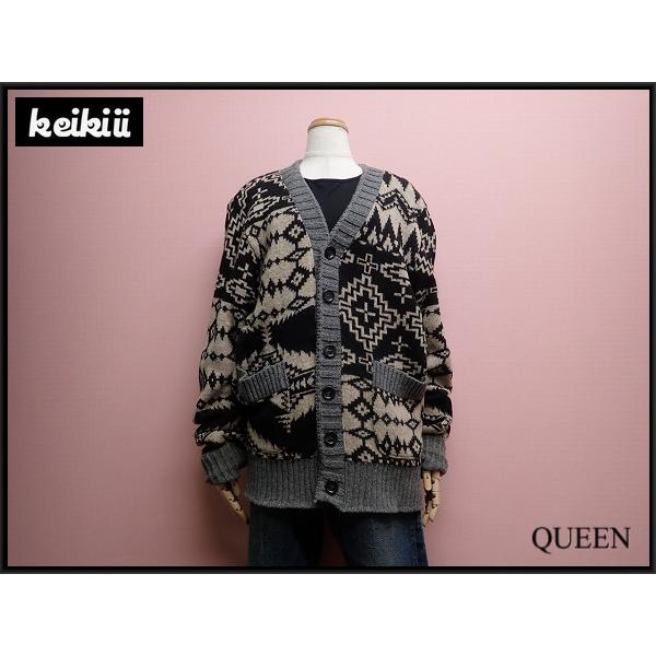 keikiiii ウールニットカーディガン・7□ケイキィー/日本製/大きい  