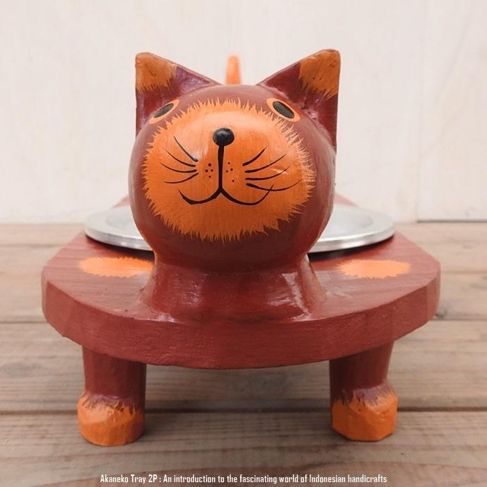 赤猫 餌入れ フードボール キャットフード トレー 2P 2連 ダブル エサ