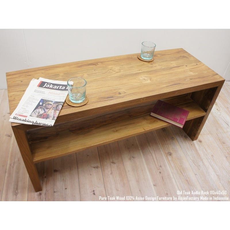 オーディオラック 110cm NR オールドチーク無垢材 完成品 組立不要