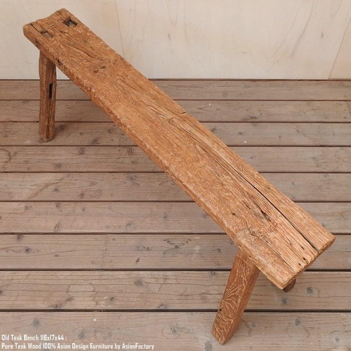 オールドチーク材 一枚板ベンチ99cm チーク無垢材 アンティーク調 スツール
