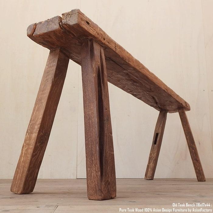 一点物 オールドチーク スツール 116cm 木製 ベンチ 木 おしゃれ 総