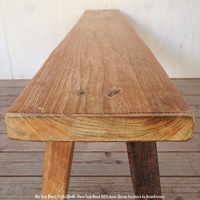 スツール／チーク材一枚板×スチール製脚／インダストリアル／ヴィンテージ風 ベンチ 124.5cm 木製 スツール オールドチーク 木 総無垢材 一枚板