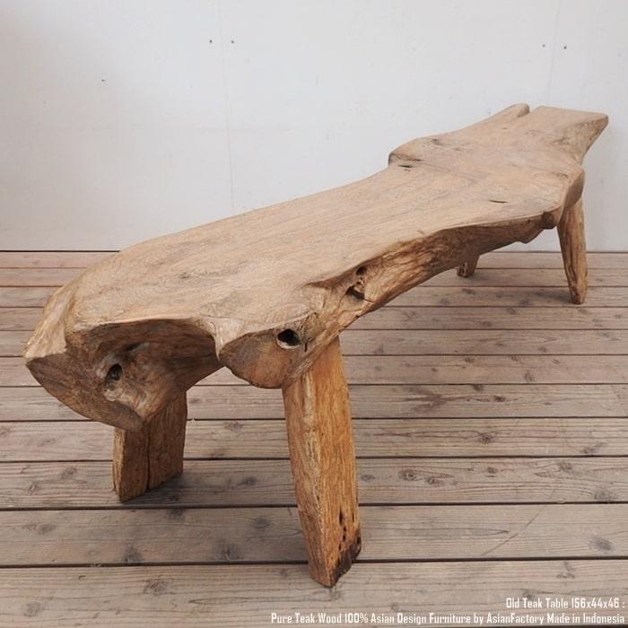 一点物 オールドチークベンチ 156cm 木製 木 おしゃれ 総無垢材 一枚板