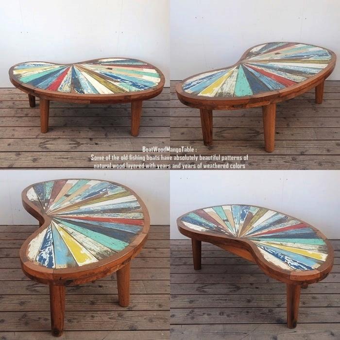 一点物 ボートウッド マンゴーテーブル121.5cm B 船古材 ボート再生家具 古材 ラウンドテーブル ローテーブル 雲形