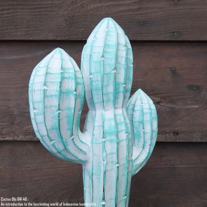 オブジェ サボテン 40cm カクタス Cactus GW 木彫りの植物 ウェルカム