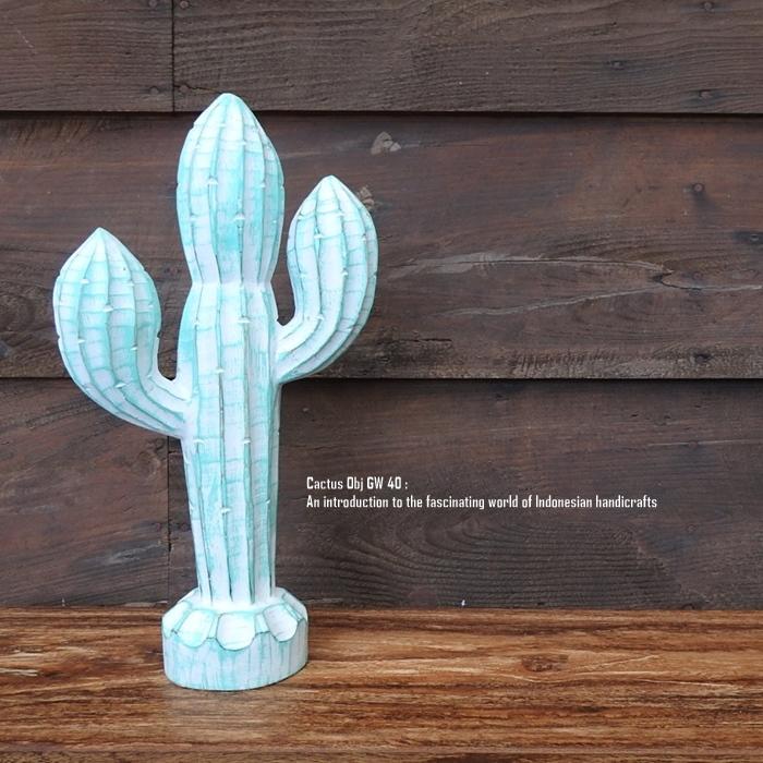 オブジェ サボテン 40cm カクタス Cactus GW 木彫りの植物 ウェルカム