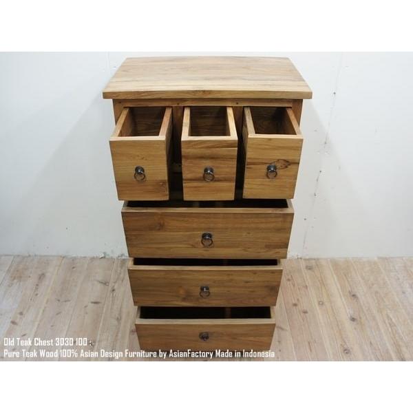 オールドチーク無垢材 チェスト3D3D 100cm 抽斗6杯 アジアン家具 バリ